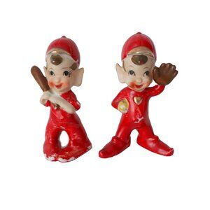 2 Vintage HTF Pixies Baseball Players Pixies Baseball Bat & Glove Japan